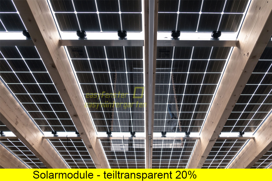 Solarmodule für den Überkopfbereich mit 20% Transparenz Dachverglasung Terrasse mit Solarglas 20% Transparenz