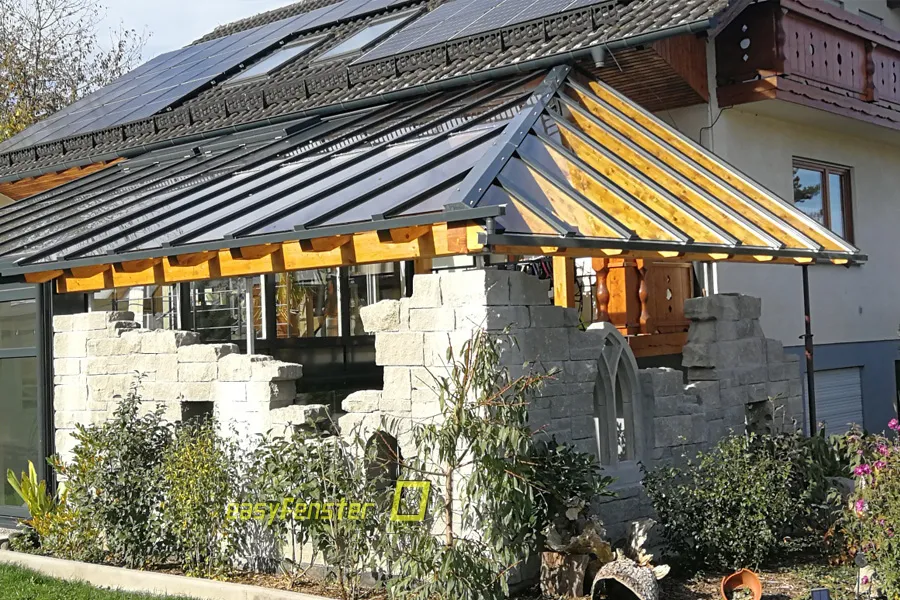 Terrassenüberdachung mit Glasdach selbst gebaut